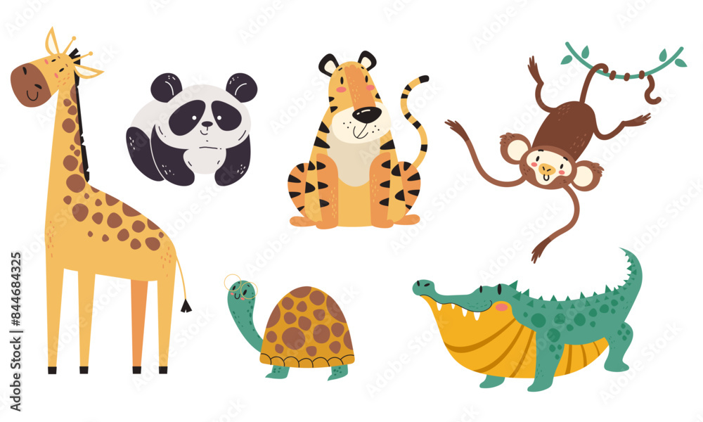 Obraz premium Jungle animals characters isolated set design element flat vector collection