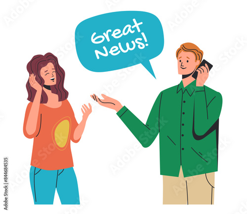 People friends getting good news concept. Vector flat graphic design illustration