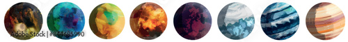 An artificial intelligence-generated set of realistic planets isolated on a transparent background.