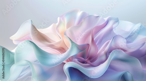 Elegant and smooth silk drapery with a fine, flowing wave. Transparent, soft material in gradient colors, ideal for luxurious fashion, wedding labels, and well-being concepts.