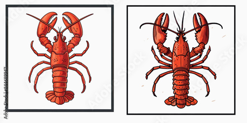 Isolated lobster on white background. Seafood. Marine cuisine. Langouste. Crawfish. Cartoon illustration of Red Lobster.