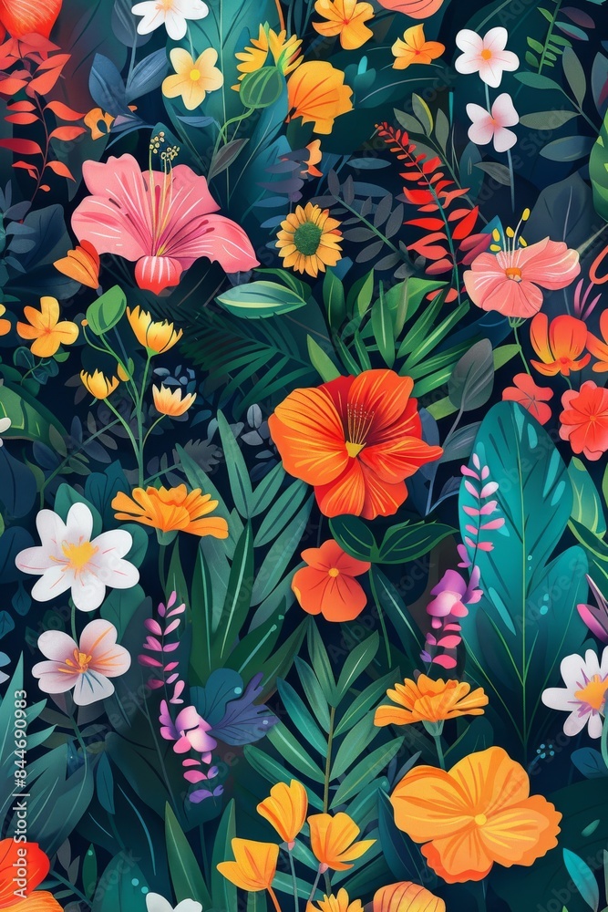 Vibrant Floral Symphony in a Lush Tropical Garden Vibrant Floral Symphony in a Lush Tropical Garden