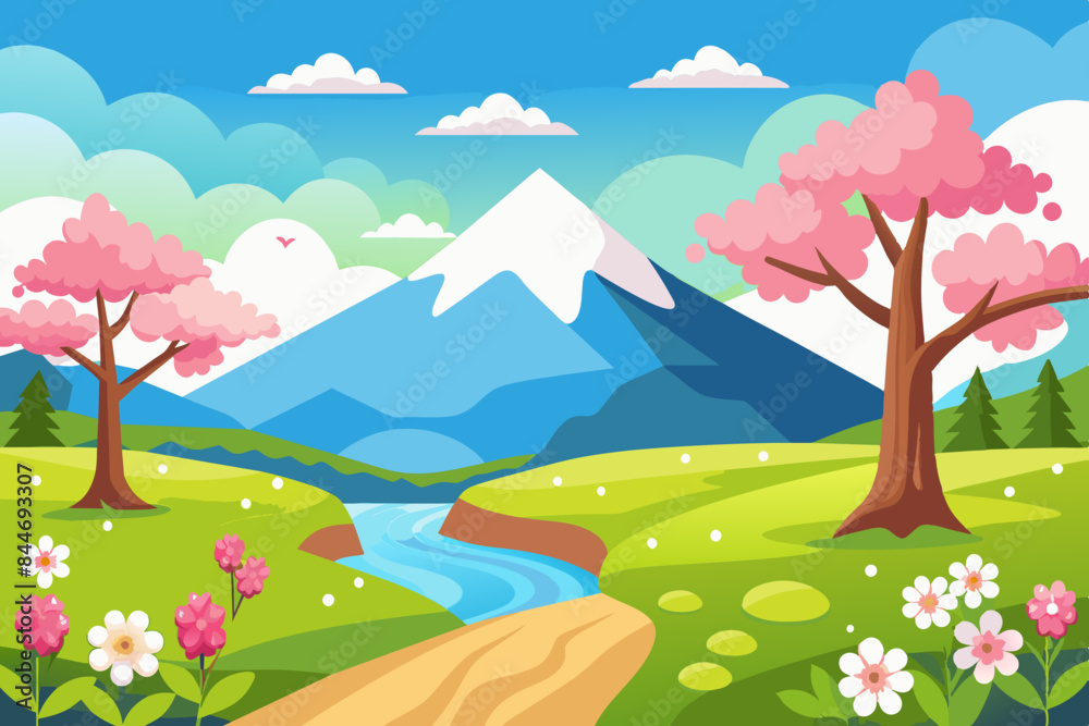 Fototapeta premium beautiful spring landscape vector illustration