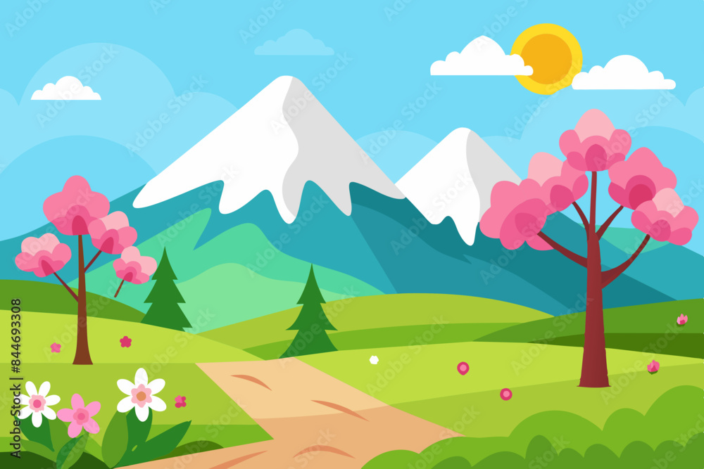 beautiful spring landscape vector illustration beautiful spring landscape vector illustration