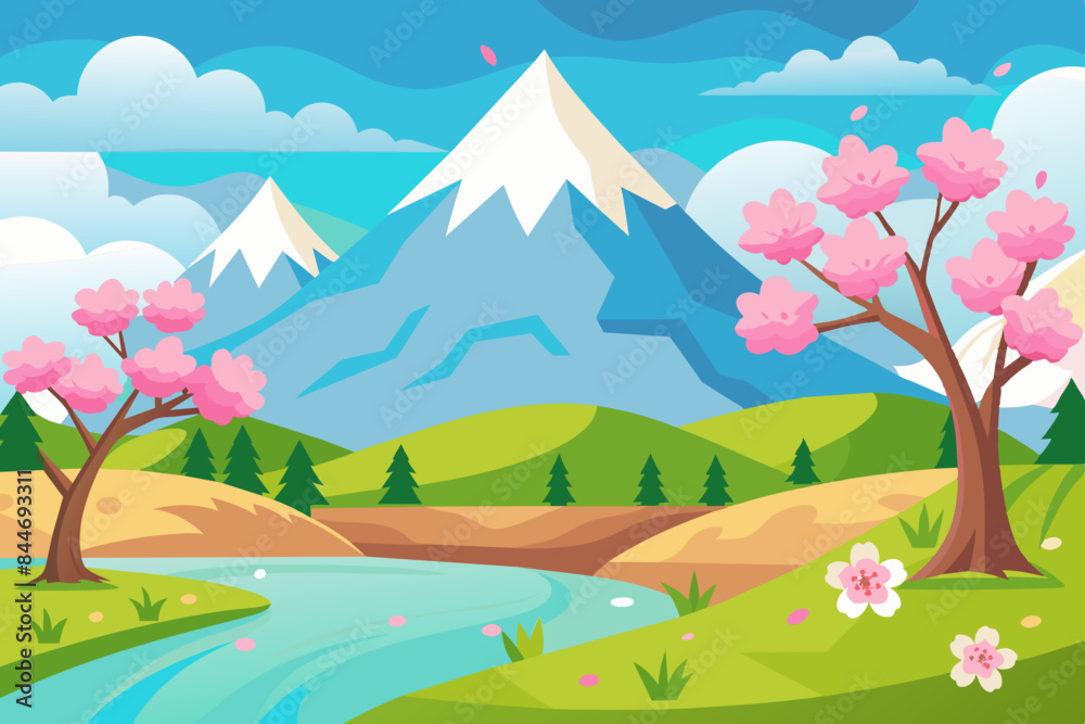 beautiful spring landscape vector illustration beautiful spring landscape vector illustration