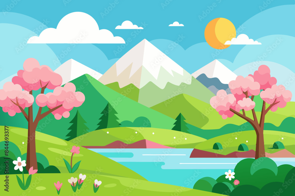beautiful spring landscape vector illustration beautiful spring landscape vector illustration