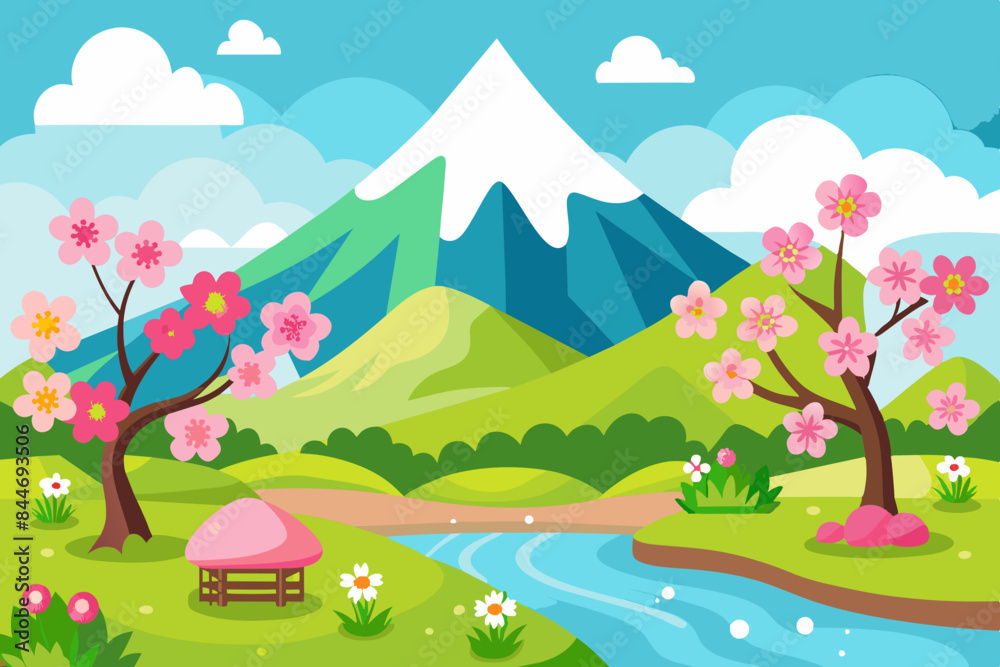 beautiful spring landscape vector illustration beautiful spring landscape vector illustration