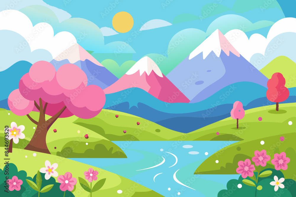beautiful spring landscape vector illustration beautiful spring landscape vector illustration