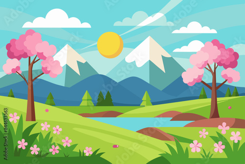 beautiful spring landscape vector illustration