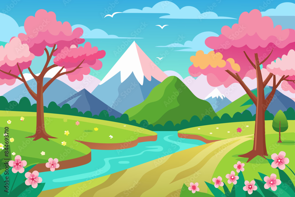 beautiful spring landscape vector illustration beautiful spring landscape vector illustration
