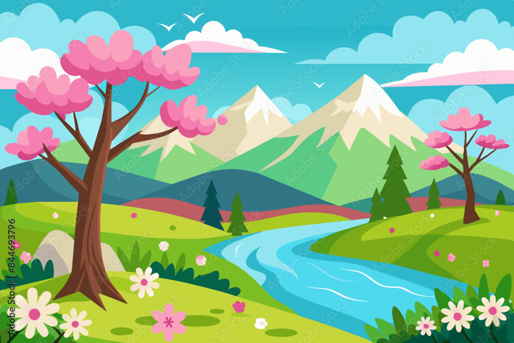 beautiful spring landscape vector illustration beautiful spring landscape vector illustration