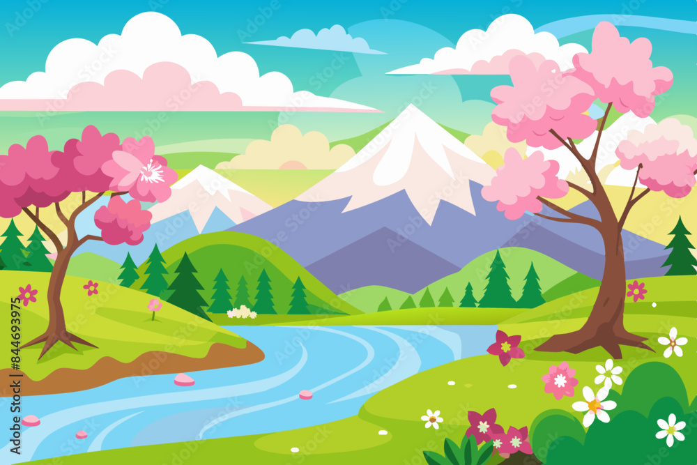 beautiful spring landscape vector illustration beautiful spring landscape vector illustration