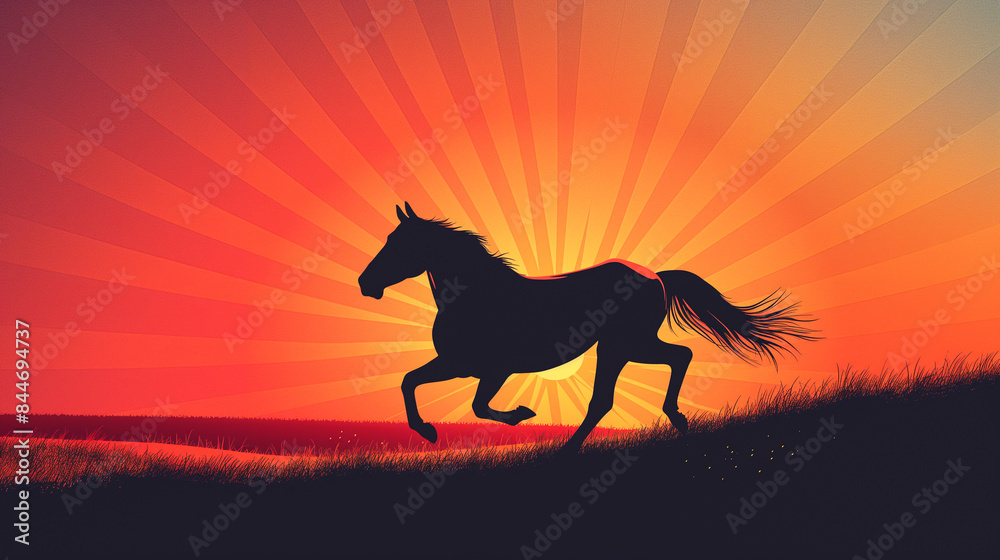 A joyful horse prancing joyously on a sunrise gradient background, ideal for uplifting visuals A joyful horse prancing joyously on a sunrise gradient background, ideal for uplifting visuals