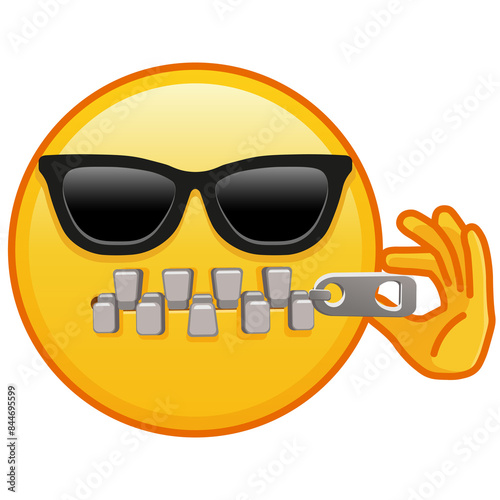 Zipper-Mouth face with sunglasses Large size of yellow emoji smile