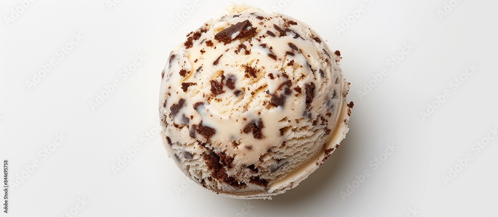 Tiramisu ice cream scoop seen from above against a white background. Tiramisu ice cream scoop seen from above against a white background.