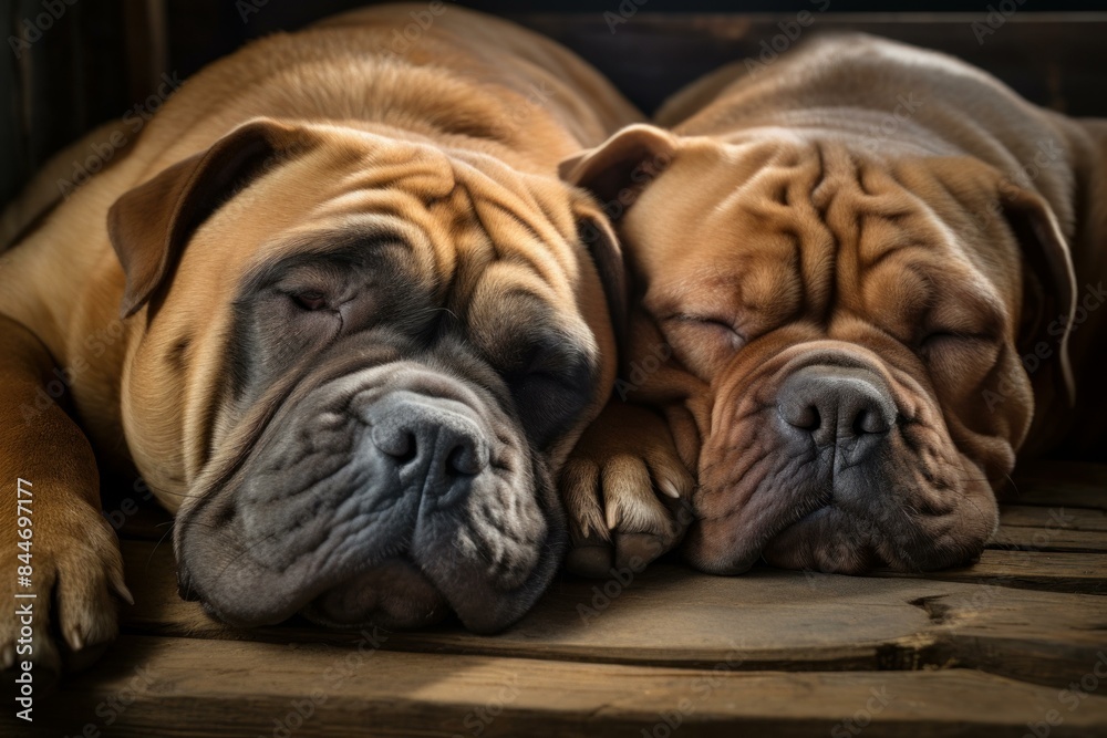 Snuggled Two dogs sleeps together. Funny pet love. Generate Ai Snuggled Two dogs sleeps together. Funny pet love. Generate Ai