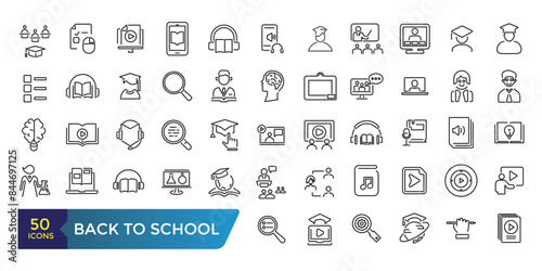 Back to school line icons set. related to education, learning, school. Collection and pack of linear web and ui icons. Editable stroke. Vector illustration