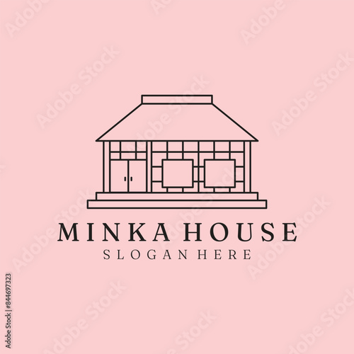 traditional minka house japanese line art logo vector illustration template design