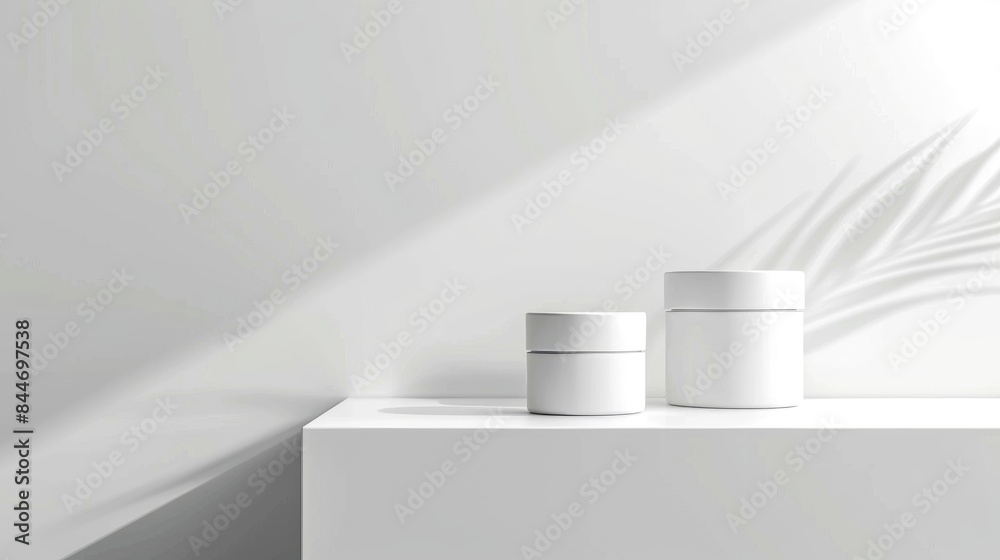 Cosmetic packaging display with copy space on white background