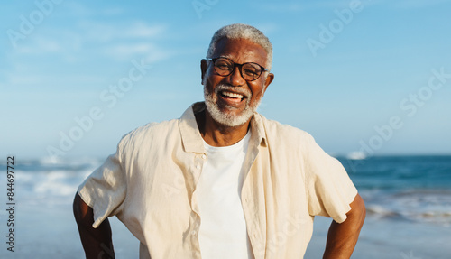 Фотография Joyful senior man smiling at the beach