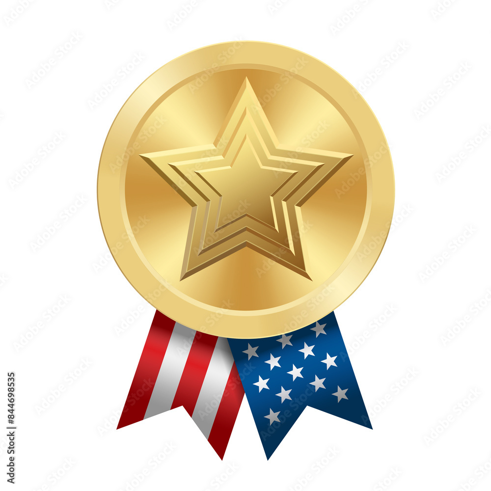 Golden award sport medal with USA ribbons and star Golden award sport medal with USA ribbons and star