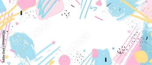 Whimsical Pastel Geometric and Organic Shapes Cartoon Style Page Border Design for Mock up Background