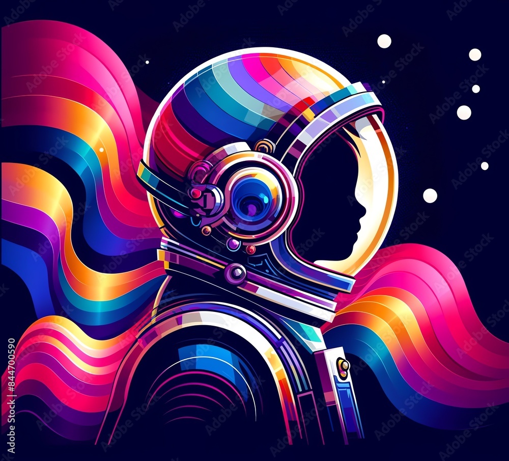 Fototapeta premium An abstract digital illustration of a little boy astronaut in a space suit