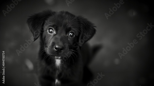 Background with a cute black puppy, AI-generative