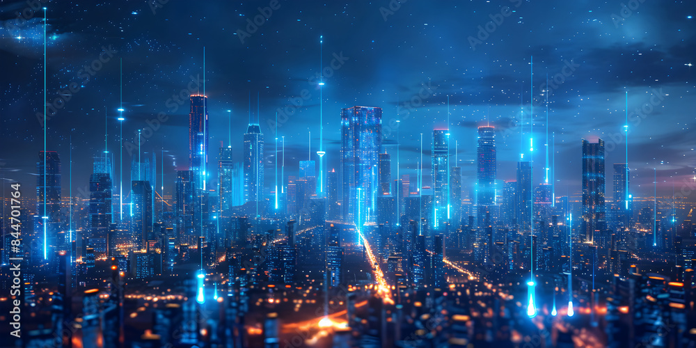Obraz premium Neon Illuminated Futuristic Metropolis with Advanced Technology and Cyberpunk Aesthetic
