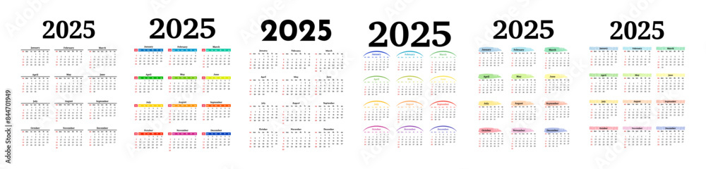 Calendar for 2025 isolated on a white background Calendar for 2025 isolated on a white background