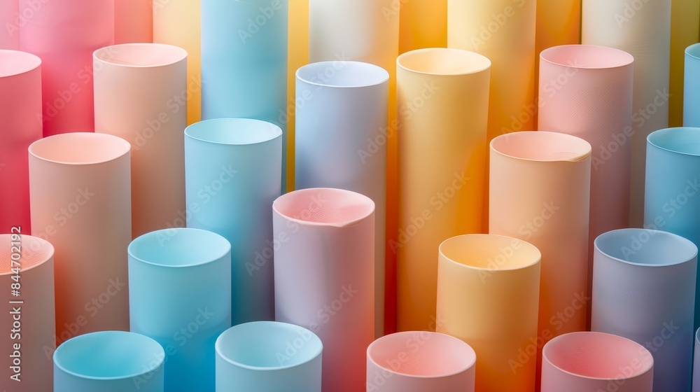 A row of colorful plastic cups are lined up in a row A row of colorful plastic cups are lined up in a row