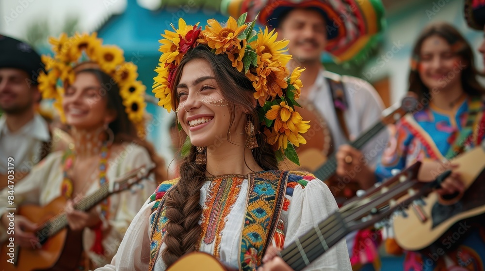 Cultural event with traditional music and dance, people celebrating heritage, colorful and festive, copy space for text. Cultural event with traditional music and dance, people celebrating heritage, colorful and festive, copy space for text.