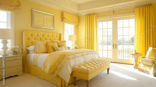 interior of a yellow bedroom