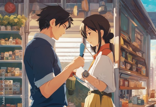 character illustrations of a married couple in anime and cartoon style.