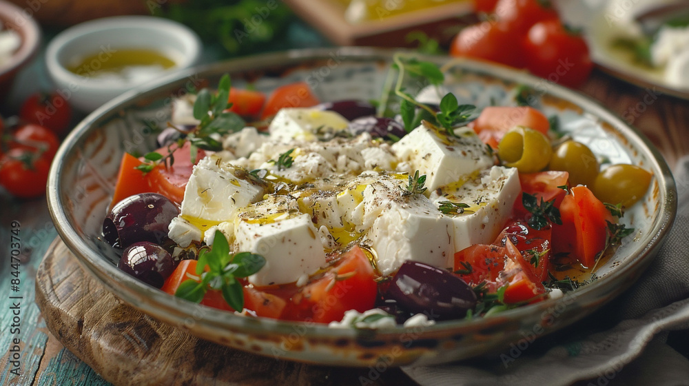 Illustration of average Mediterranean cuisine, authentic Greek appetizer for restaurants. Homemade food in rustic style. Beautiful, tasty, and healthy. Cheese, olives, tomatoes. Illustration of average Mediterranean cuisine, authentic Greek appetizer for restaurants. Homemade food in rustic style. Beautiful, tasty, and healthy. Cheese, olives, tomatoes.