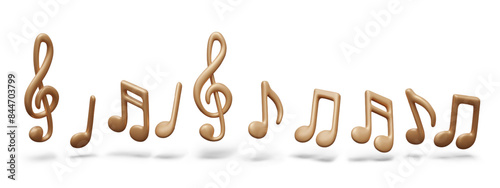 Set of realistic musical notes, treble clefs in different positions. Vector isolated elements
