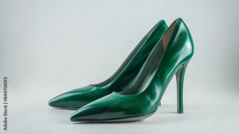 A pair of green stiletto on white background A pair of green stiletto on white background