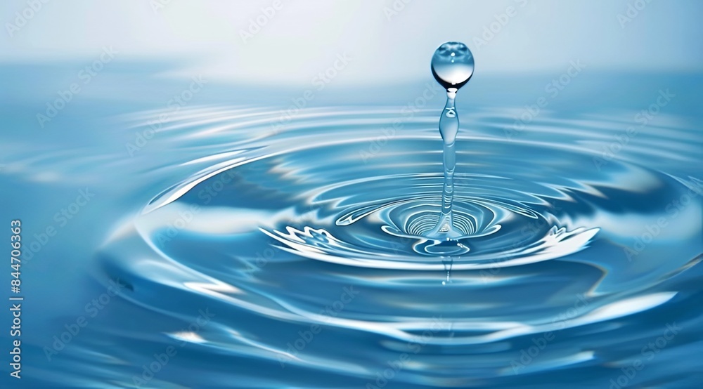 Moment of Clarity: A Single Water Drop Creating Ripples on a Serene Blue Surface Moment of Clarity: A Single Water Drop Creating Ripples on a Serene Blue Surface