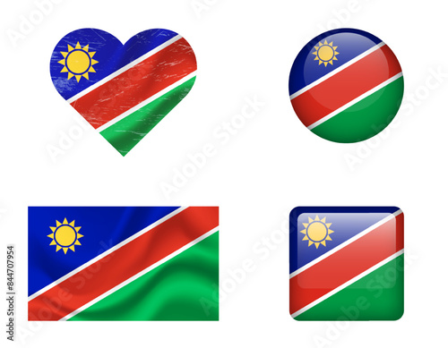 Namibia flag set of icons. Vector flag of Namibia, symbol. Set of Namibian flags button, waved, heart. Free Download Namibia flag set of icons. Vector flag of Namibia, symbol. Set of Namibian flags button, waved, heart. - GFXLoad