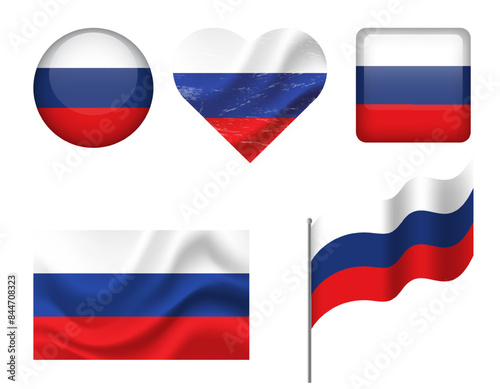 Russia flag set of icons. Vector flag of Russia, symbol. Set of Russian flags button, waved, heart. Free Download Russia flag set of icons. Vector flag of Russia, symbol. Set of Russian flags button, waved, heart. - GFXLoad
