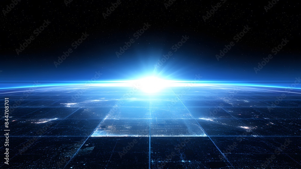 A breathtaking view of Earth from space with a radiant sunrise emerging over the horizon. A breathtaking view of Earth from space with a radiant sunrise emerging over the horizon.