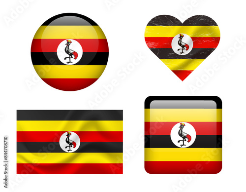 Uganda flag set of icons. Vector flag of Uganda, symbol. Set of Uganda flags button, waved, heart. Free Download Uganda flag set of icons. Vector flag of Uganda, symbol. Set of Uganda flags button, waved, heart. - GFXLoad