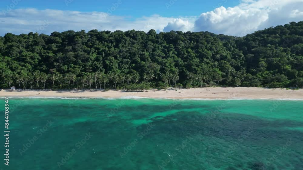 Aerial view of a beautiful quiet tropical sandy beach, Puka Shell Beach, Boracay island, Philippines, slow motion 4k Aerial view of a beautiful quiet tropical sandy beach, Puka Shell Beach, Boracay island, Philippines, slow motion 4k