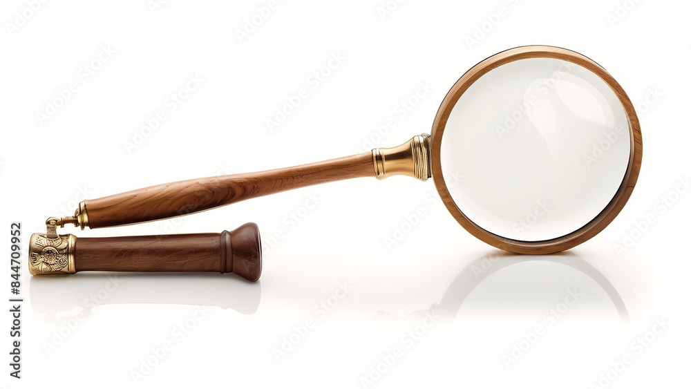 Wooden Handle Magniying Glass isolated on white Wooden Handle Magniying Glass isolated on white