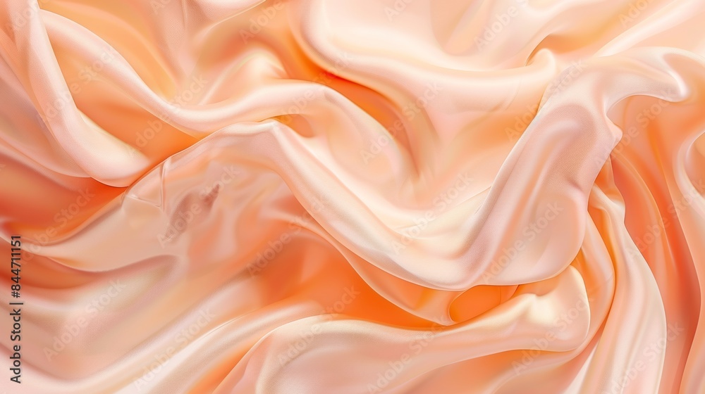 This image features a close-up of smooth, flowing peach-colored satin fabric with soft, elegant folds, perfect for backgrounds, design, and fashion projects. This image features a close-up of smooth, flowing peach-colored satin fabric with soft, elegant folds, perfect for backgrounds, design, and fashion projects.