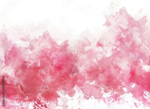 Pink watercolor splashes on white background with copy space for text suitable for travel, fashion, art and beauty themes