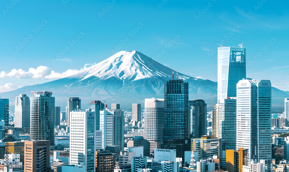 Fototapeta premium japanese temple in the morning with mount fuji as a background