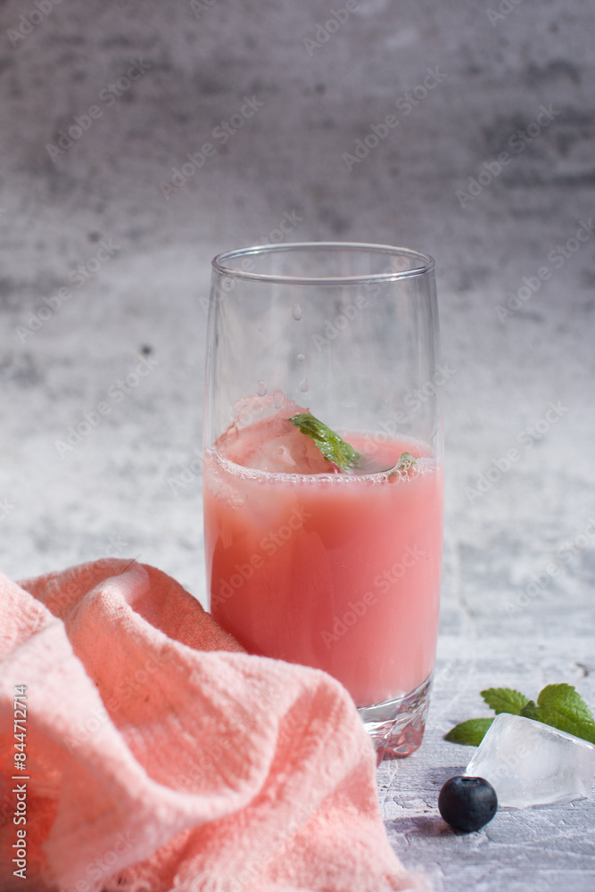 milky strawberry drink with mint and ice and a refreshing drink, freshly squeezed refreshing juice milky strawberry drink with mint and ice and a refreshing drink, freshly squeezed refreshing juice