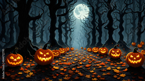 Halloween pumpkin background, terrifying atmosphere, holiday celebration, banners and background, photo