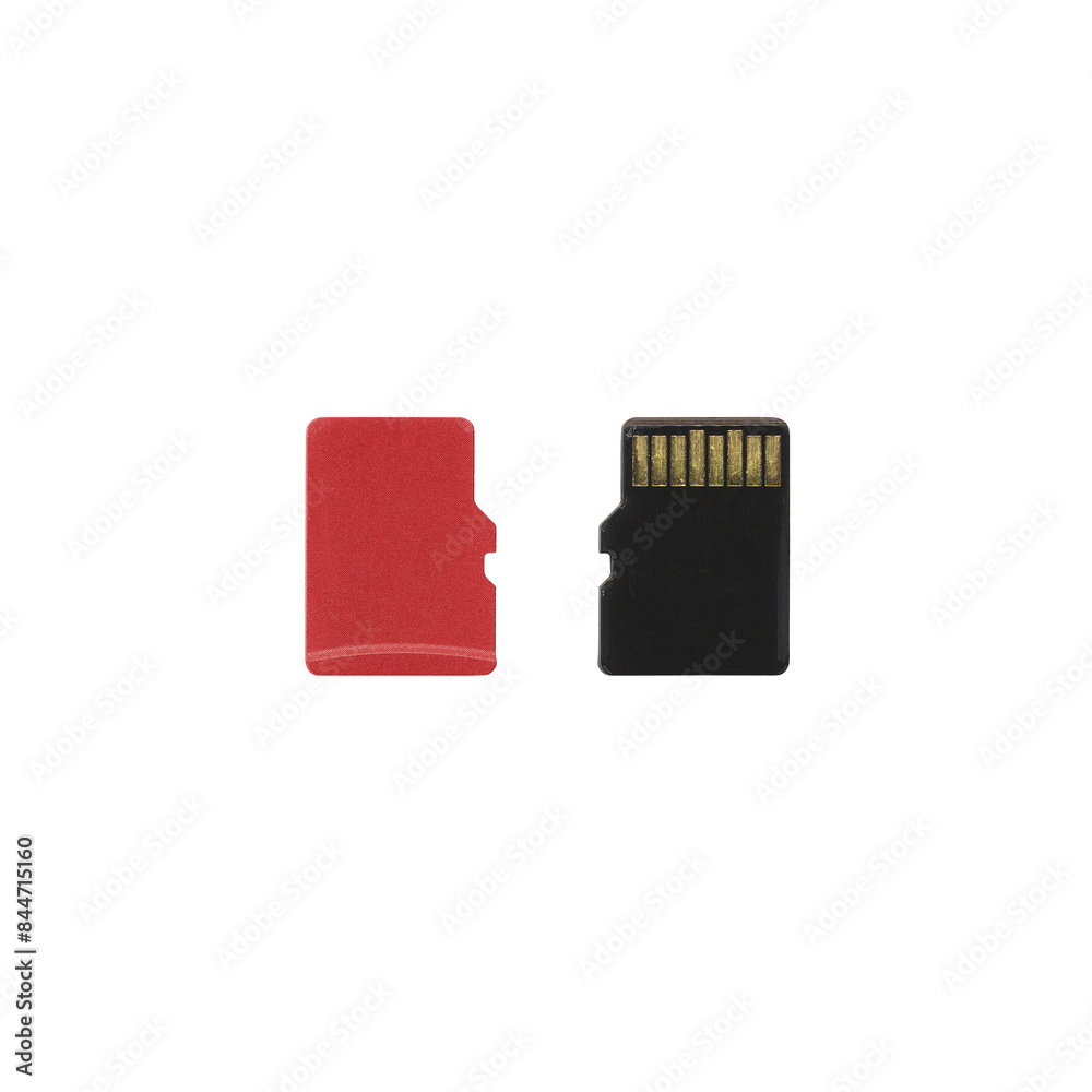 isolated mockup micro SD card with empty space for image and text, front and back sides, red color isolated mockup micro SD card with empty space for image and text, front and back sides, red color